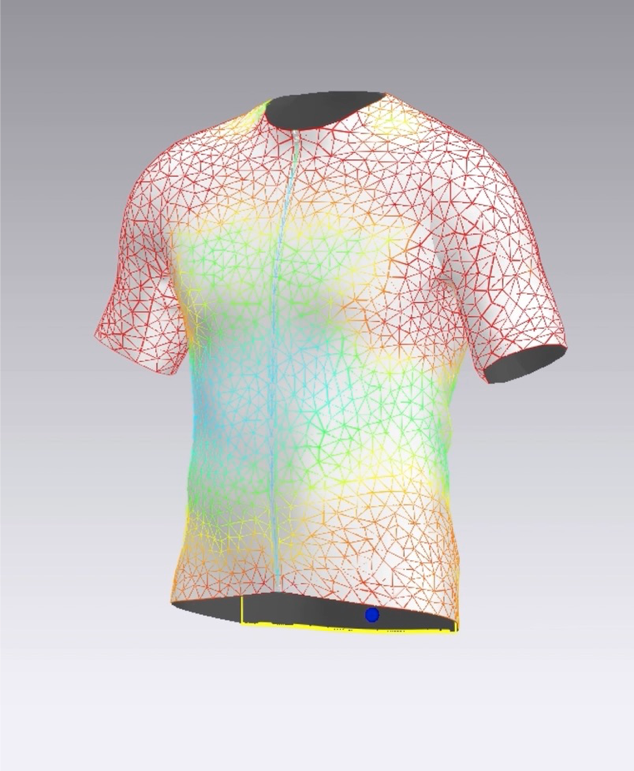 Render técnico de la tela de un jersey Antílope: mapa de tensión